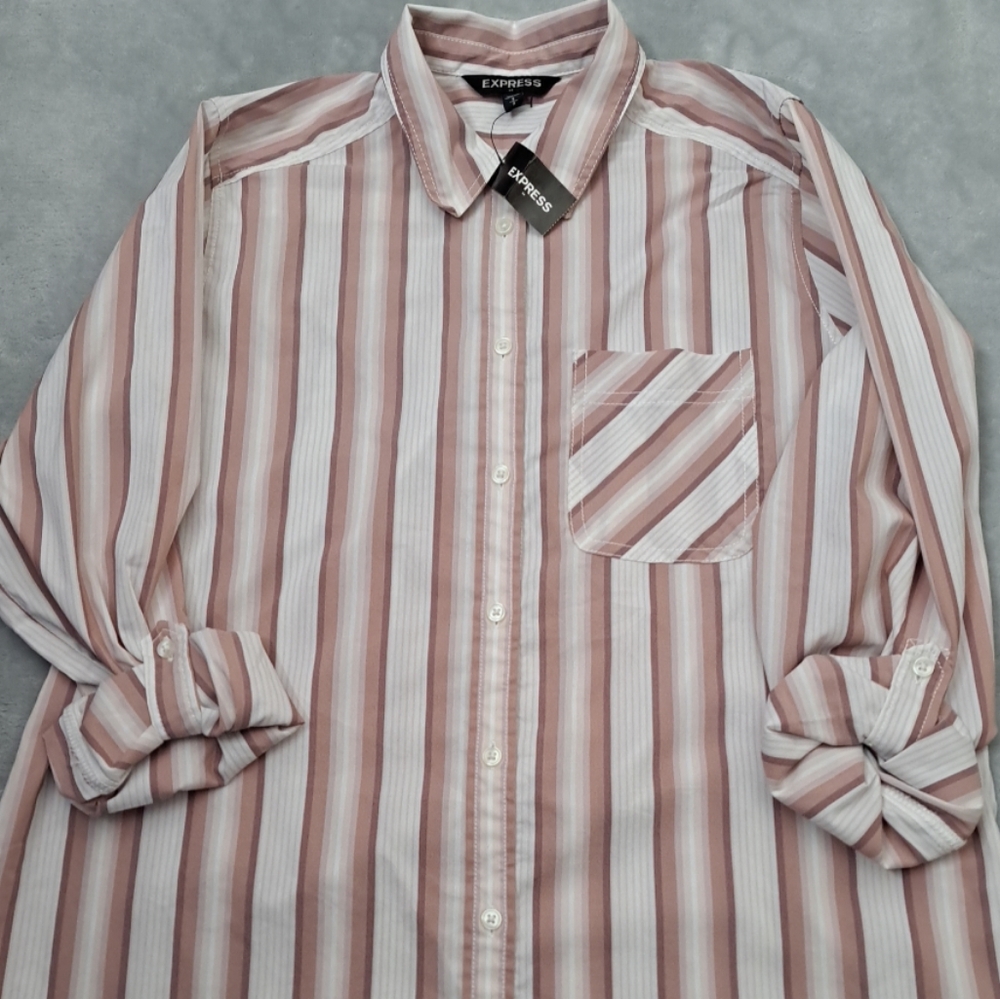 NWT Express Women's Shirt Button-Up Striped Lightweight Business Casual Sz S